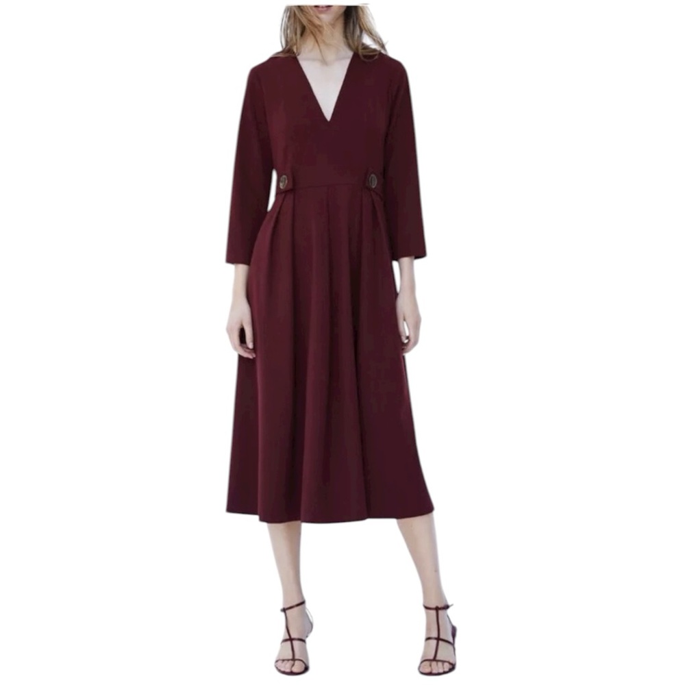 Zara Midi Dress Burgundy Bordeaux Victorian Dark Cottagecore Modest Size Small